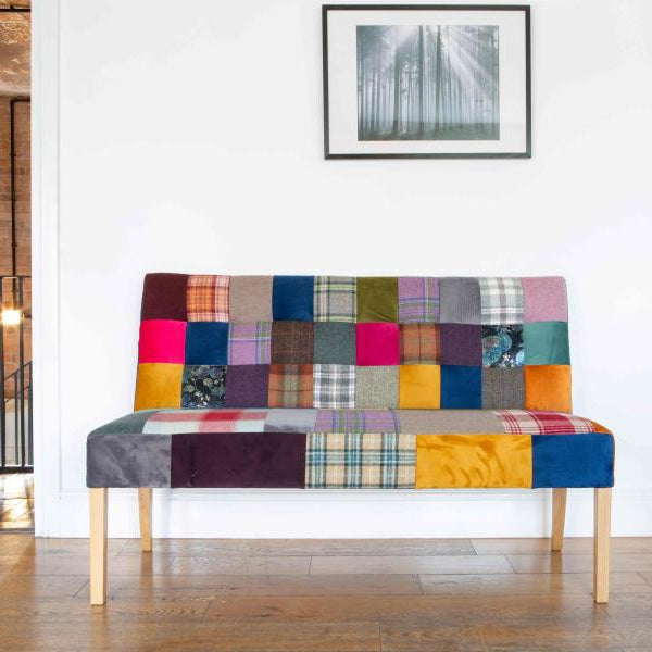 Vintage Sofa Company Colin 3 Seater Patchwork Bench with Natural Legs complete product in a room setting