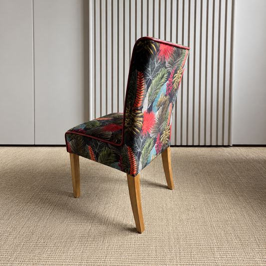 Vintage Sofa Company Colin Chair in Toucan Fabric and Rosso Leather showing the complete product in a room setting