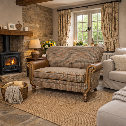 Vintage Sofa Company Damson 2 Seater Sofa Gotham Design shown complete in a square lifestyle room photograph