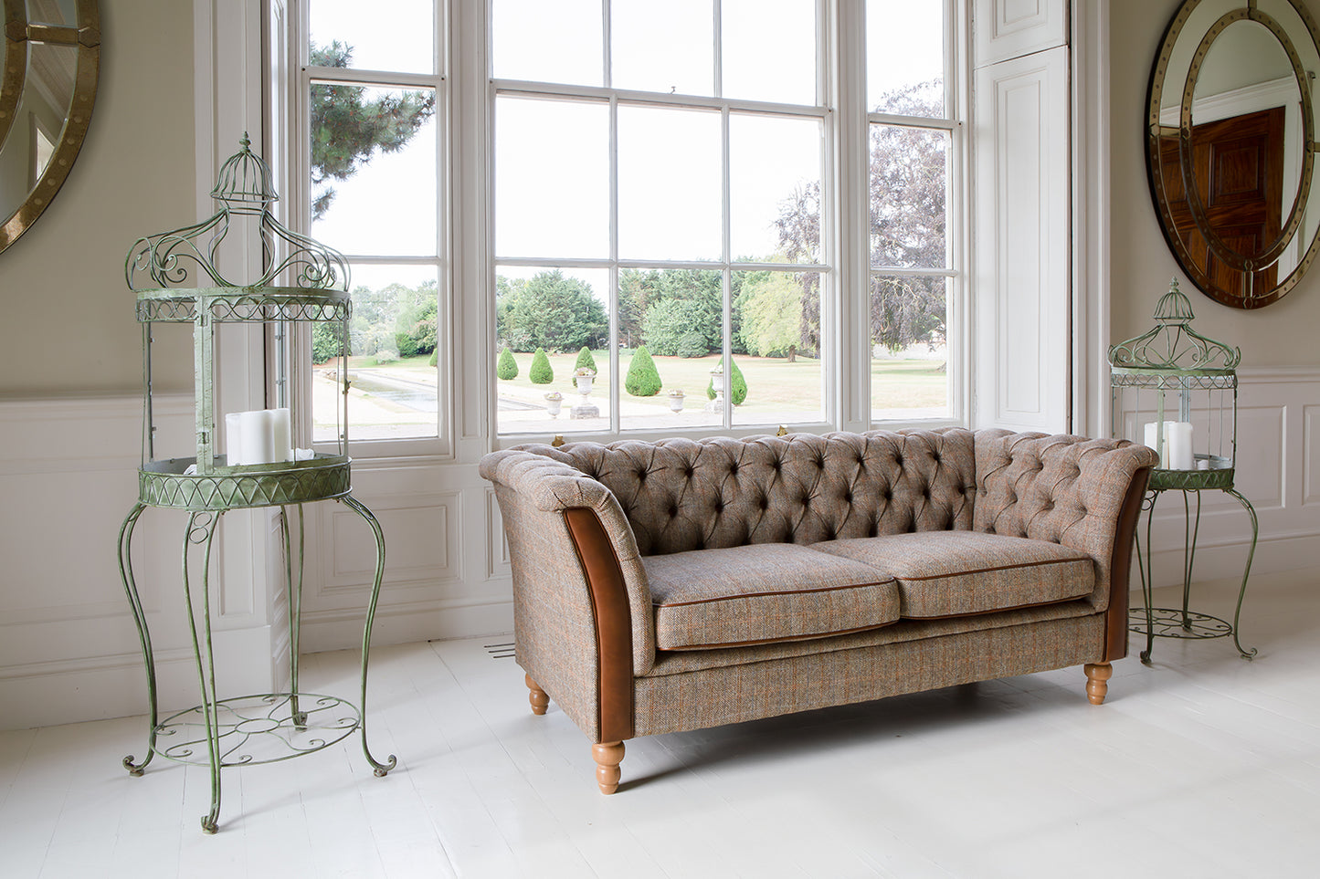 Vintage Sofa Company Granby 2 Seater Sofa in Hunting Lodge fabric has a Chesterfield influence with its deep button tufting and rolled arms