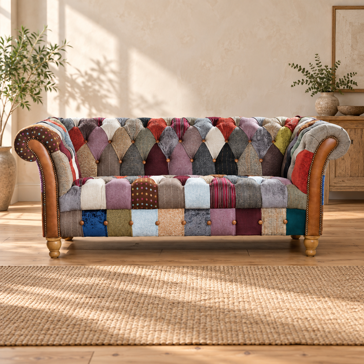 Vintage Sofa Company Harlequin Patchwork 3 Seater Sofa showing the complete product in a room setting