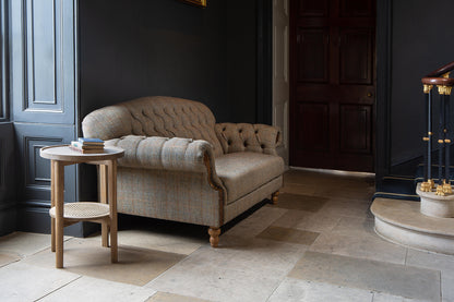 Vintage Sofa Company Haworth 3 Seater Sofa in Hunting Lodge Tweed fabric with button tufting and scrolled arms