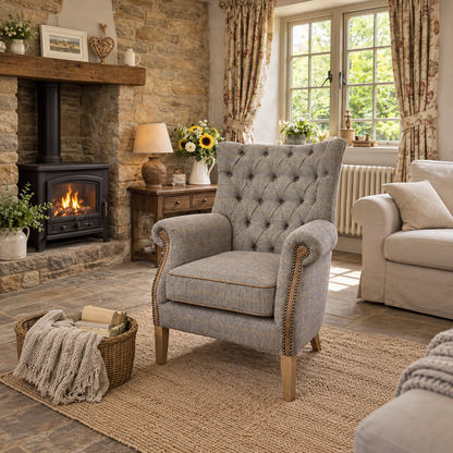 Vintage Sofa Company Hexham Chair in Harrington Tweed showing the complete product in a room setting