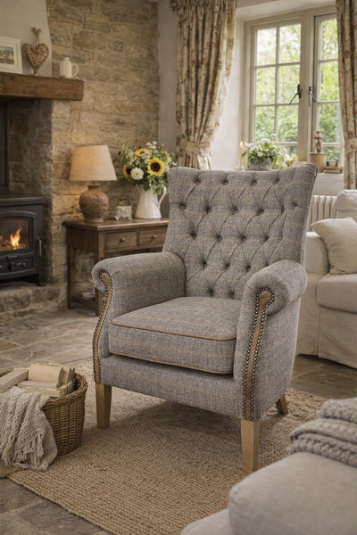 Vintage Sofa Company Hexham Chair in Harrington Tweed original supplier photograph