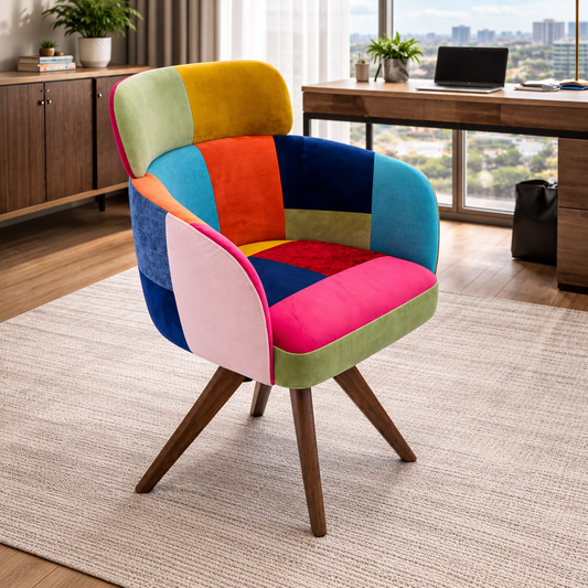 Vintage Sofa Company Linby Patchwork Chair with Antique Swivel Legs showing the complete product in a room setting