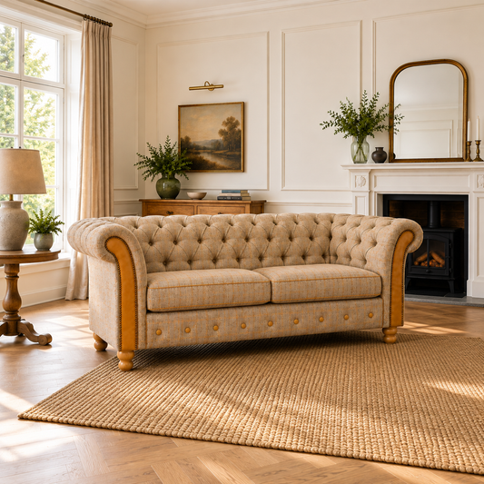 Vintage Sofa Company Petite Chester Grange 2 Seater Sofa in Harrington Tweed showing the complete product in a room setting