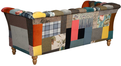 The Vintage Sofa Company Rutland 3 Seat patchwork sofa has a classic Chesterfield style design but is upholstered with vibrant colourful patchwork fabrics to the front, sides and rear of the sofa