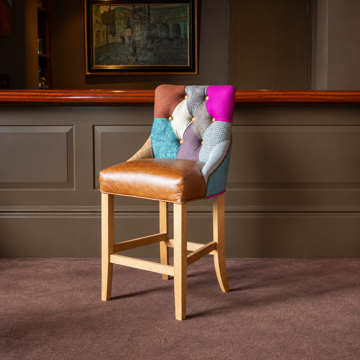 Vintage Sofa Company Sienna Patchwork Barstool showing the complete product in a room setting
