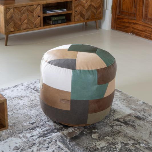 Vintage Sofa Company Soho Round Small Ottoman Patchwork Stool brings earthy colour and patchwork texture into smaller spaces. Its padded round form works well as a footrest, occasional seat or relaxed accent piece