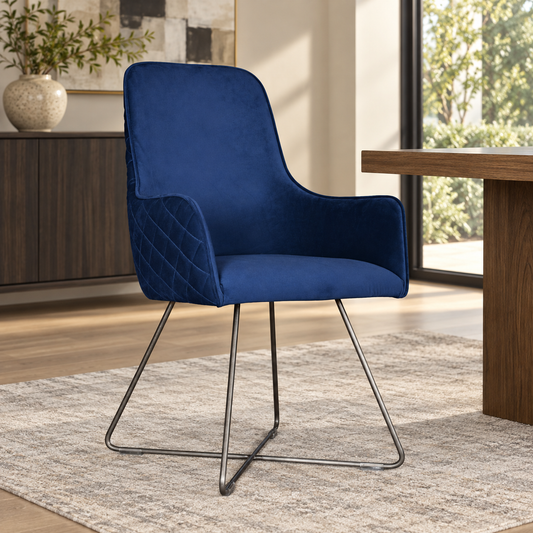 Vintage Sofa Company Utah Chair in Plush Marine with Pewter Legs showing the complete product in a room setting