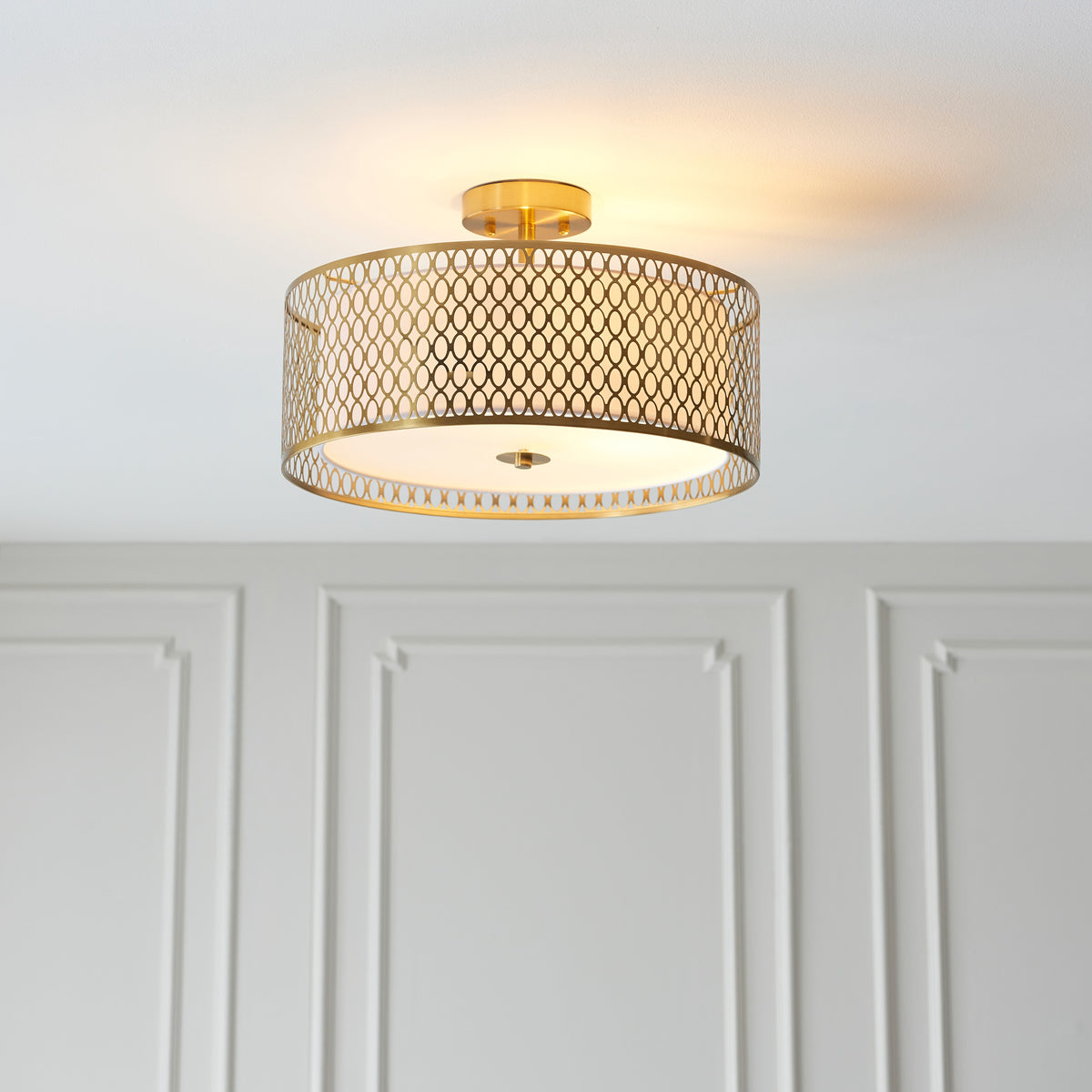 Gallery Direct Cordero Ceiling Lamp Gold/White, styled in a room setting