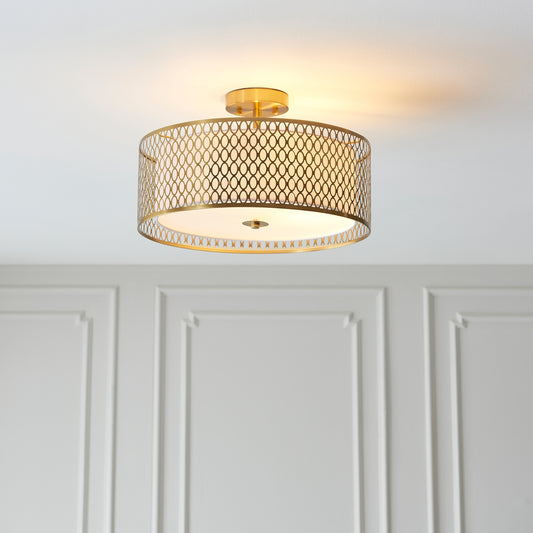Gallery Direct Cordero Ceiling Lamp Gold/White, styled in a room setting