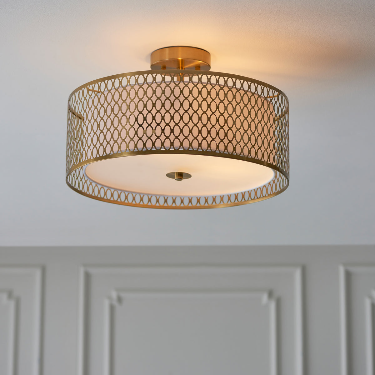 Gallery Direct Cordero Ceiling Lamp Gold/White, styled in a room setting