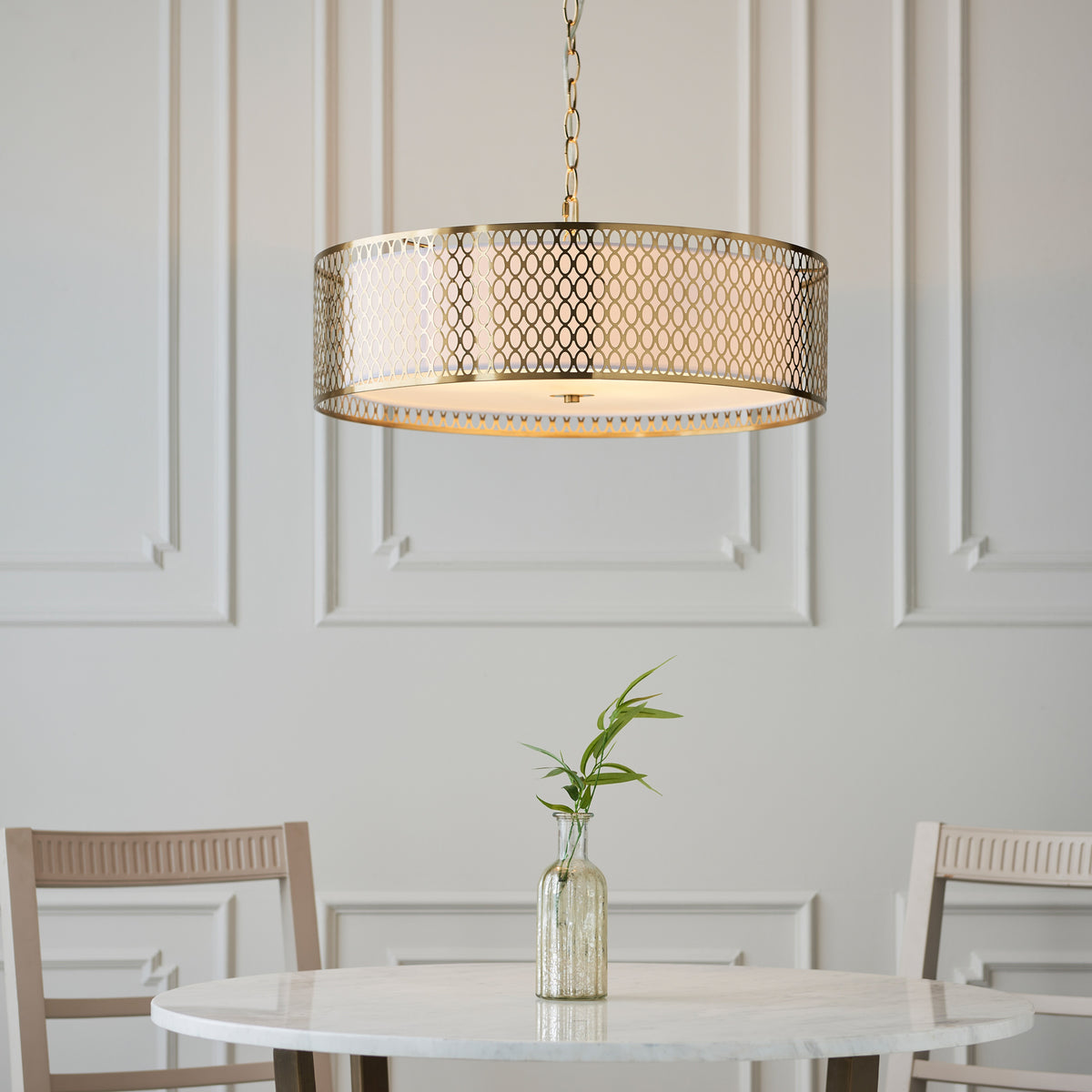 Gallery Direct Cordero Pendant Light Gold/White, styled in a room setting