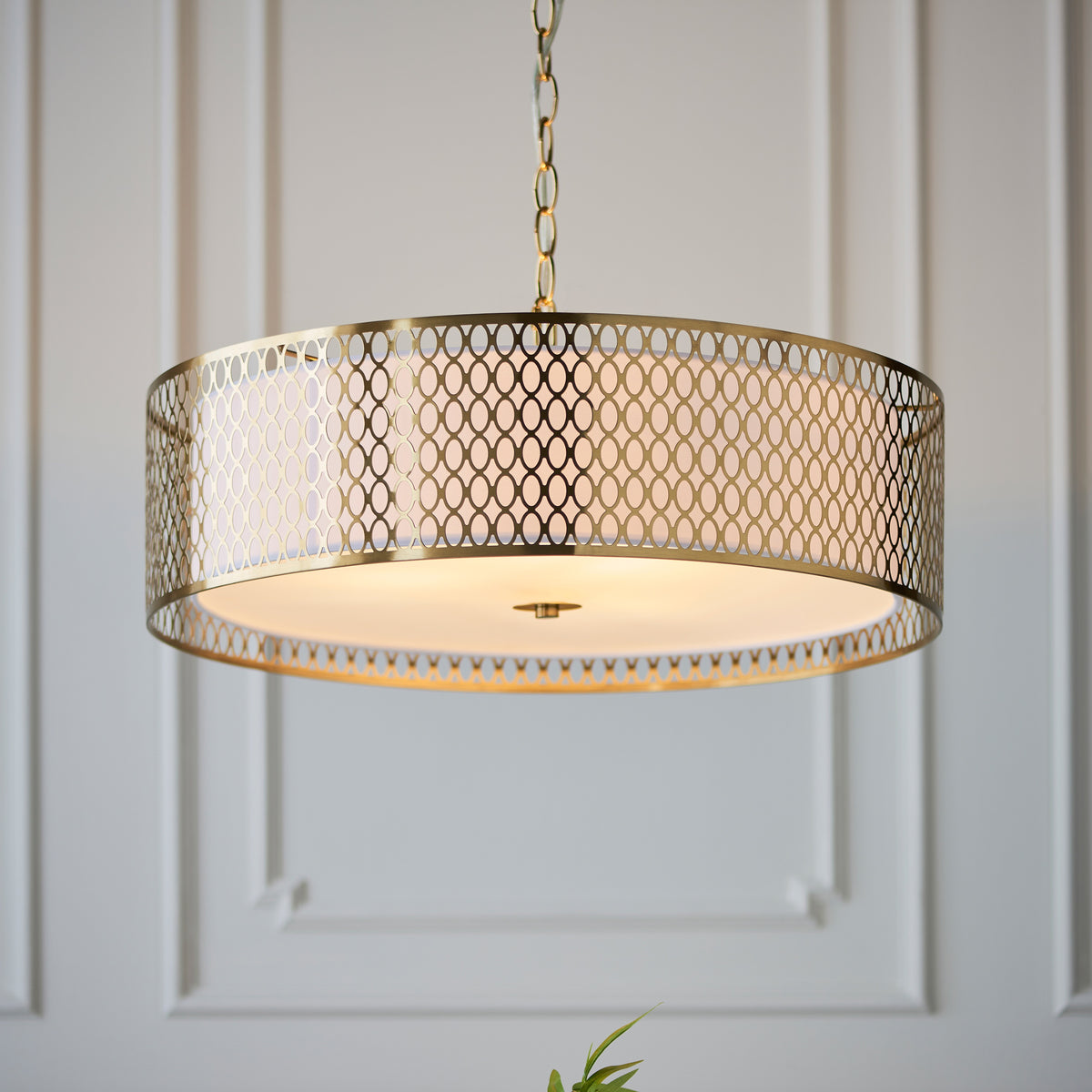 Gallery Direct Cordero Pendant Light Gold/White, styled in a room setting
