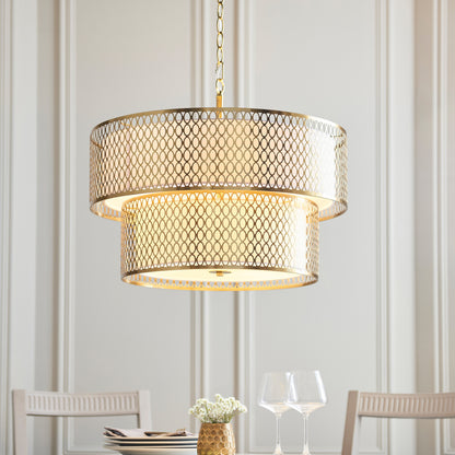 Gallery Direct Cordero 6 Pendant Light Gold/White, styled in a room setting