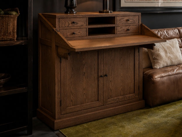 Carlton Furniture Ashford Campaign Desk - Grey Oiled Finish — lifestyle setting