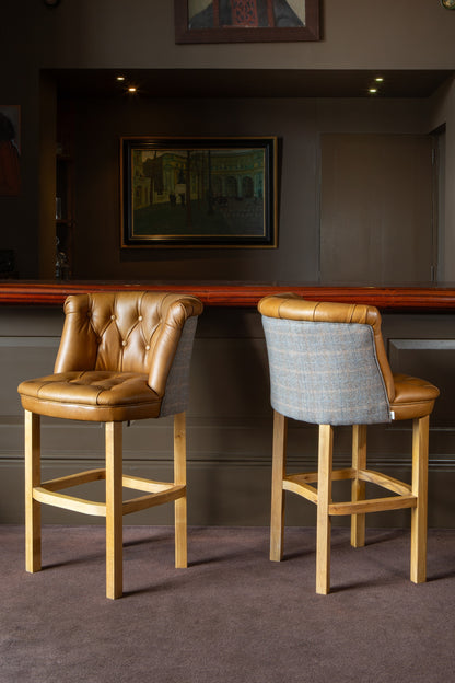 Carlton Furniture Austin Barstool in Tan Leather front and Harrington Wool Outside — lifestyle setting