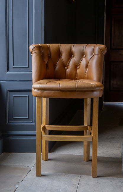 Carlton Furniture Austin Barstool in Tan Leather front and Harrington Wool Outside — lifestyle setting