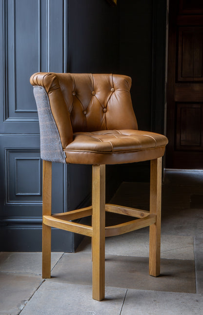 Carlton Furniture Austin Barstool in Tan Leather front and Harrington Wool Outside — lifestyle setting