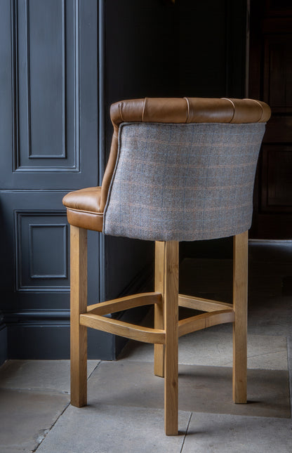 Carlton Furniture Austin Barstool in Tan Leather front and Harrington Wool Outside — lifestyle setting