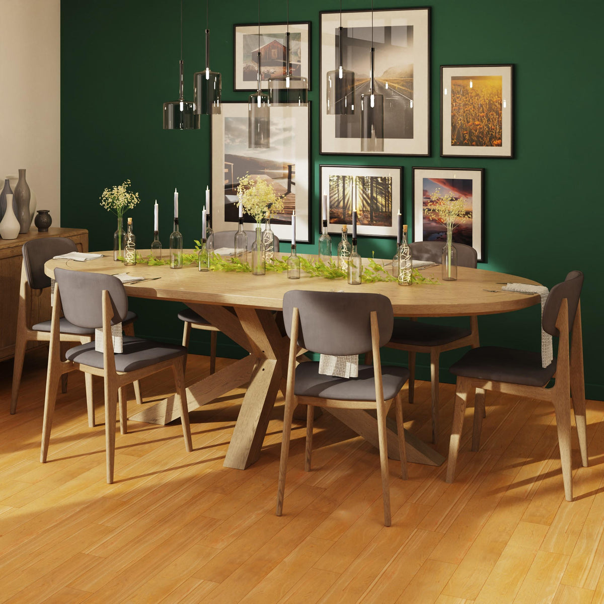Carlton Furniture Barkington Oval Dining Table in Grey Oiled - styled dining room view of table and chairs