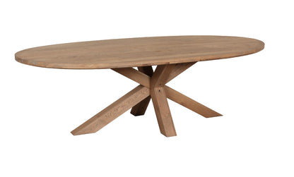Carlton Furniture Barkington Oval Dining Table in Grey Oiled - white background view of oval table and double-X pedestal base