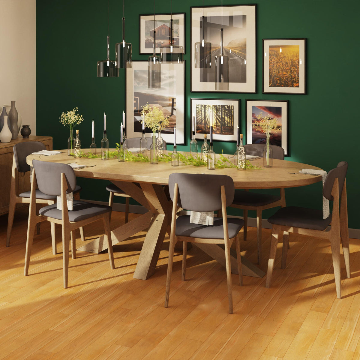 Carlton Furniture Barkington Oval Dining Table in Grey Oiled - styled dining room view of table and chairs