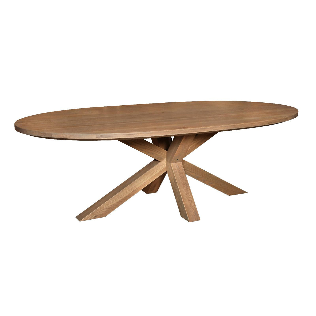 Carlton Furniture Barkington Oval Dining Table in Grey Oiled - white background view of oval table and double-X pedestal base