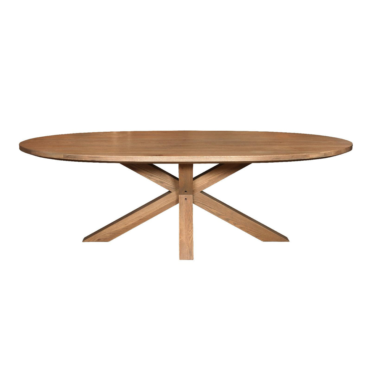 Carlton Furniture Barkington Oval Dining Table in Grey Oiled - white background view of oval table and double-X pedestal base