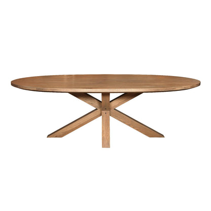 Carlton Furniture Barkington Oval Dining Table in Grey Oiled - white background view of oval table and double-X pedestal base