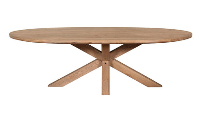 Carlton Furniture Barkington Oval Dining Table in Grey Oiled - white background view of oval table and double-X pedestal base