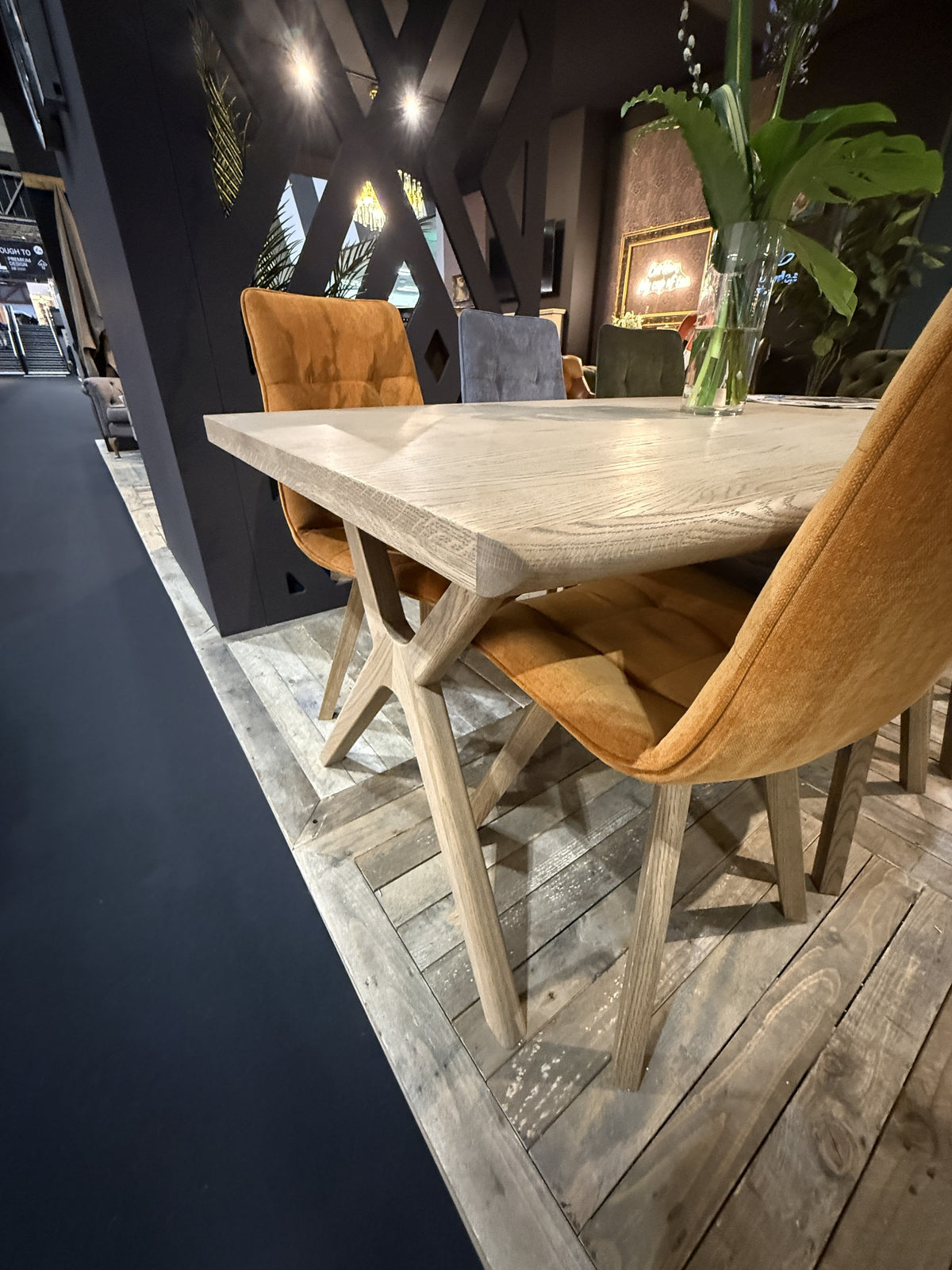 Carlton Furniture Bow Fixed Dining Table with X Legs - Grey Oiled Lipped End Grain — lifestyle setting