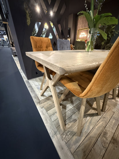 Carlton Furniture Bow Fixed Dining Table with X Legs - Grey Oiled Lipped End Grain — lifestyle setting