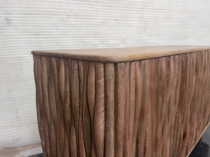 Carlton Furniture Branch - Wooden 3 Door Sideboard — sculpted timber cabinet corner detail