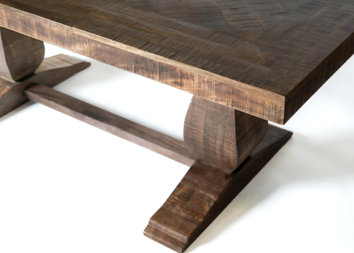 Carlton Furniture Charlbury Dining Table with Pondi Legs — tabletop and pedestal detail
