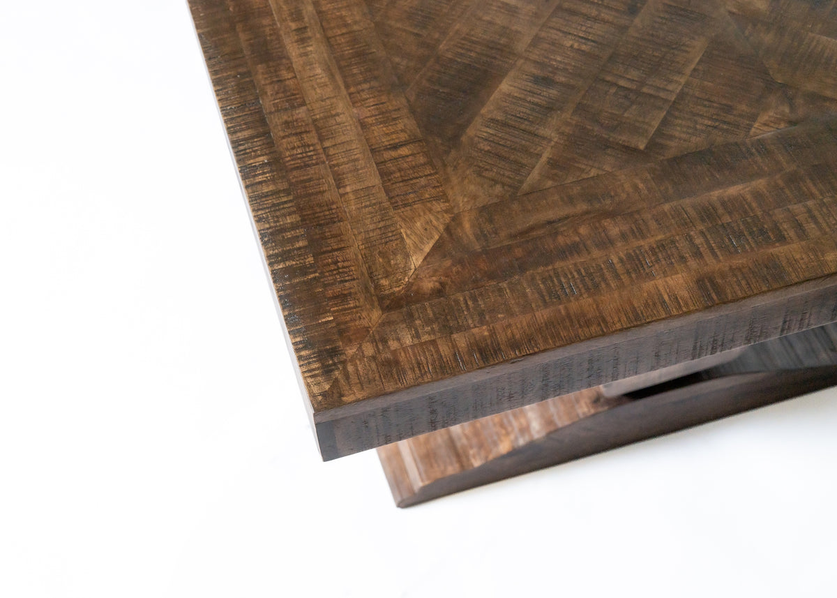 Carlton Furniture Charlbury Dining Table with Pondi Legs — geometric timber tabletop detail