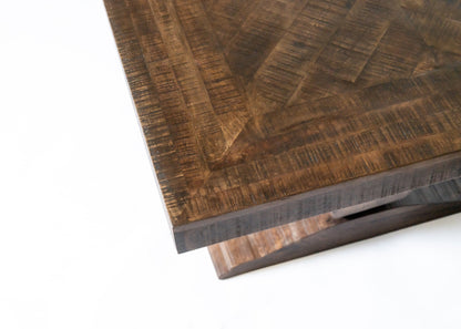 Carlton Furniture Charlbury Dining Table with Pondi Legs — geometric timber tabletop detail