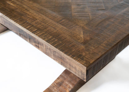 Carlton Furniture Charlbury Dining Table with Pondi Legs — tabletop edge and geometric timber detail