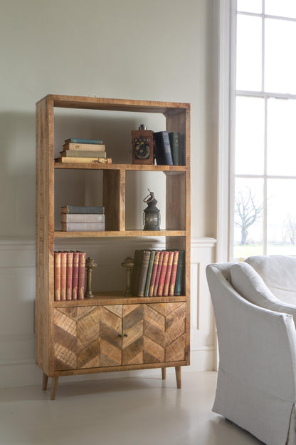 Carlton Furniture Chevron Bookcase with 2 Door in Natural Finish — lifestyle setting
