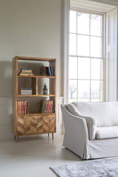 Carlton Furniture Chevron Bookcase with 2 Door in Natural Finish — lifestyle setting