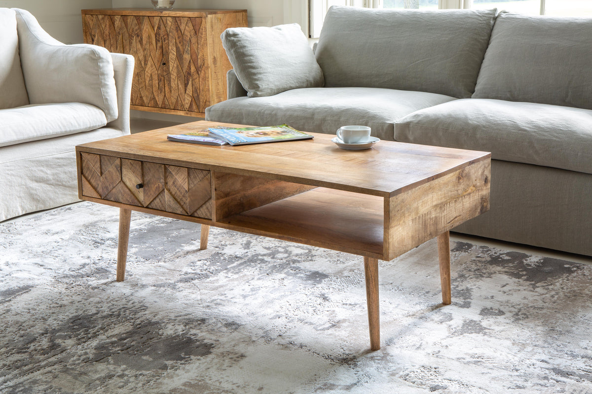 Carlton Furniture Chevron Coffee Table 1 Drawer In Natural Finish — lifestyle setting