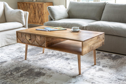 Carlton Furniture Chevron Coffee Table 1 Drawer In Natural Finish — lifestyle setting