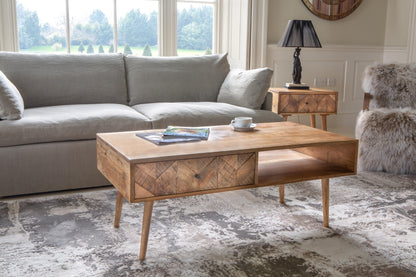 Carlton Furniture Chevron Coffee Table 1 Drawer In Natural Finish — lifestyle setting