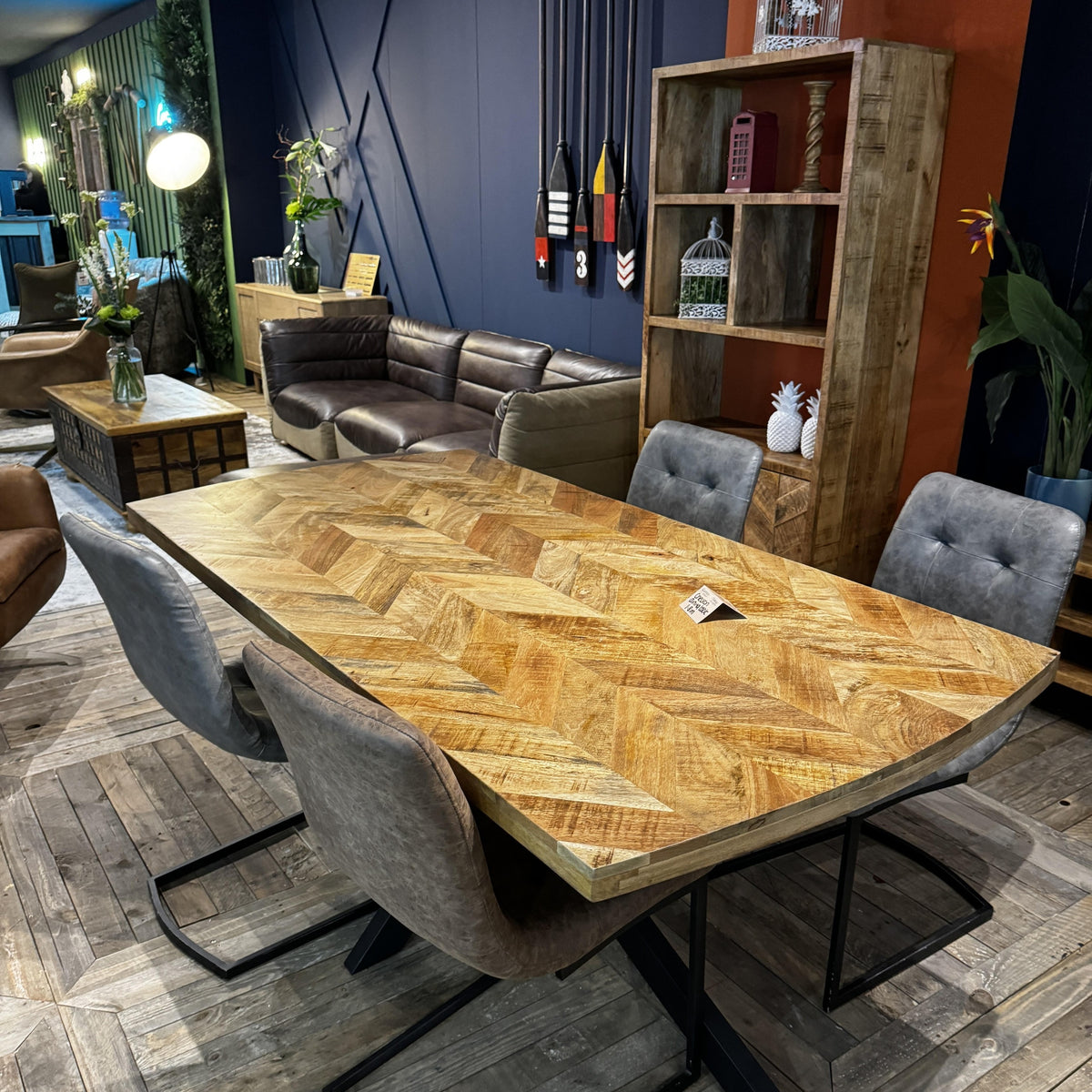 Carlton Furniture Chevron Dining Table in Natural Finish — lifestyle setting