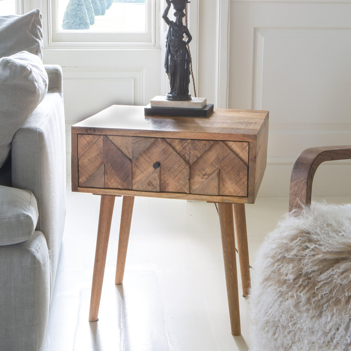 Carlton Furniture Chevron Lamp Table 1 drawer in Natural Finish — lifestyle setting