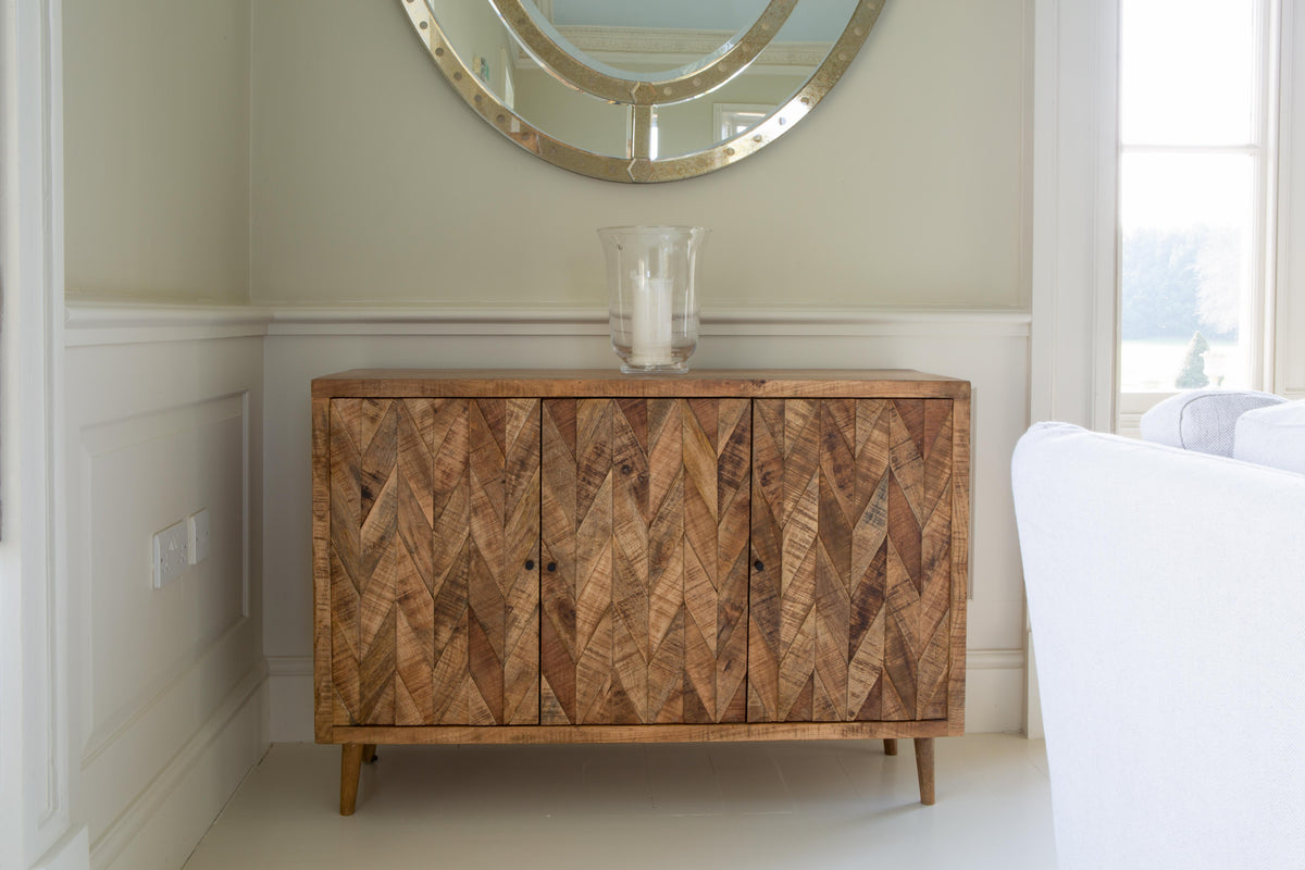 Carlton Furniture Chevron Sideboard 3 door in Natural Finish — lifestyle setting