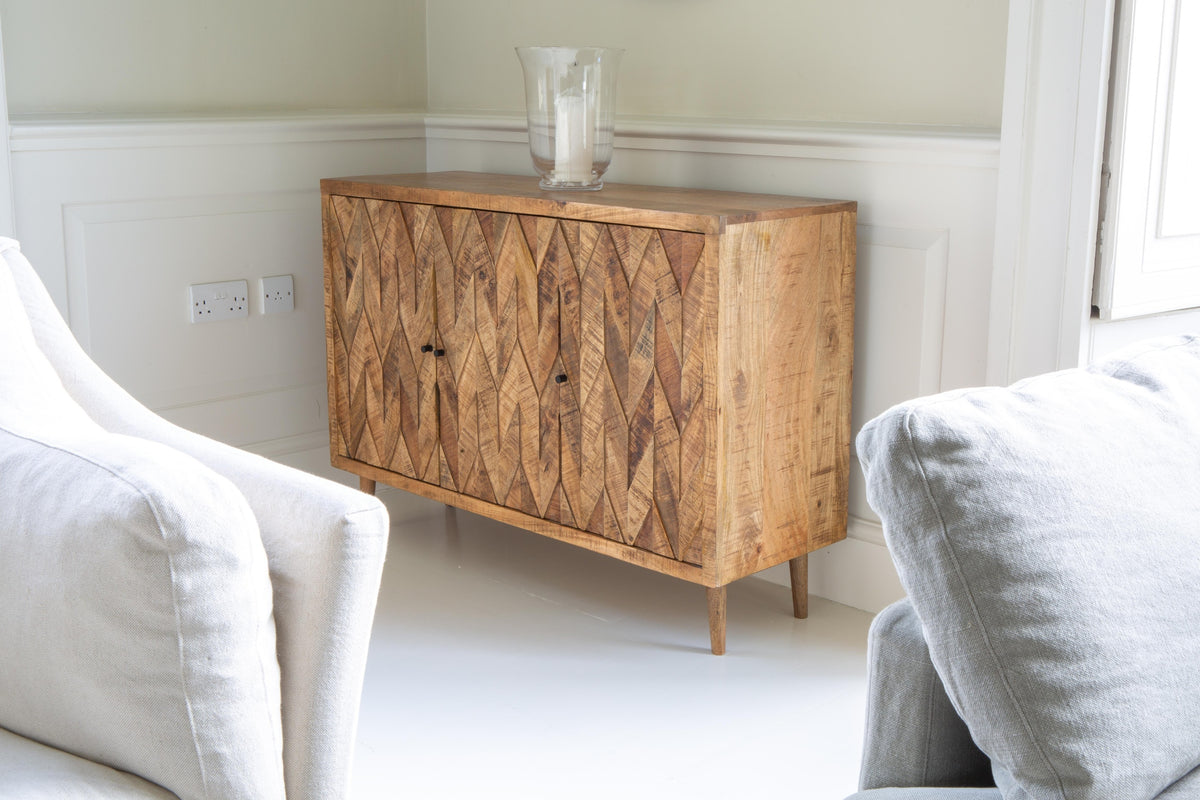 Carlton Furniture Chevron Sideboard 3 door in Natural Finish — lifestyle setting