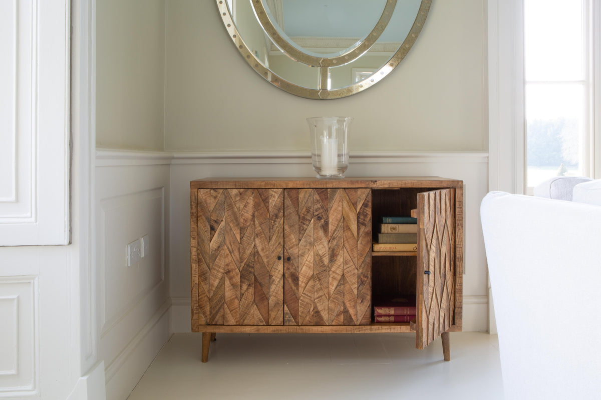 Carlton Furniture Chevron Sideboard 3 door in Natural Finish — lifestyle setting