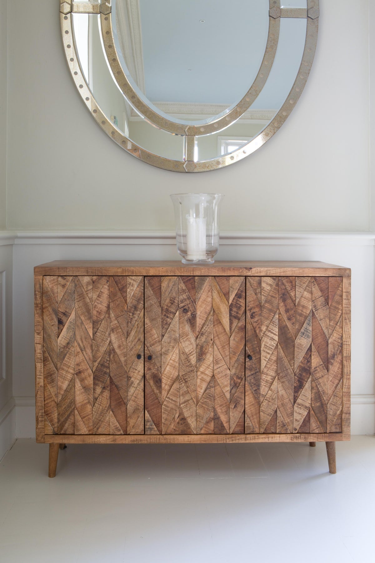 Carlton Furniture Chevron Sideboard 3 door in Natural Finish — lifestyle setting